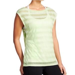 Athleta Vitality Side Cut Out Burnout Striped Athletic Tank Top Green XXS